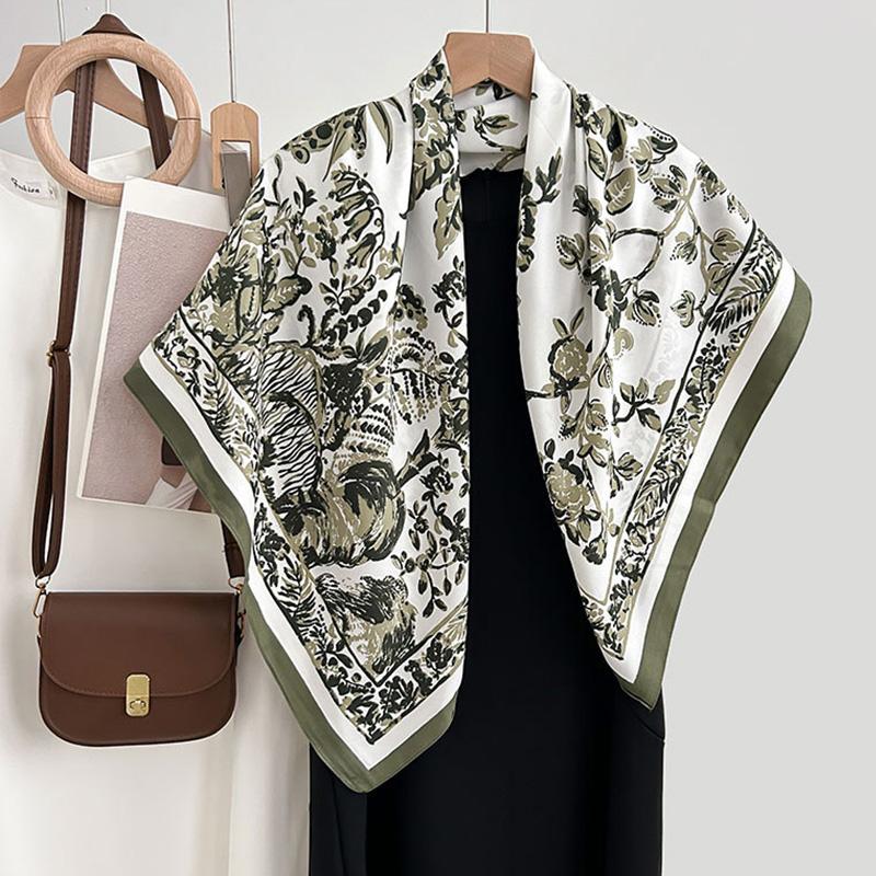 Trendy Fashionable High End Sunscreen Shawl French Elegant Spring and Autumn Retro Niche Plant and Flower Printed Handkerchief