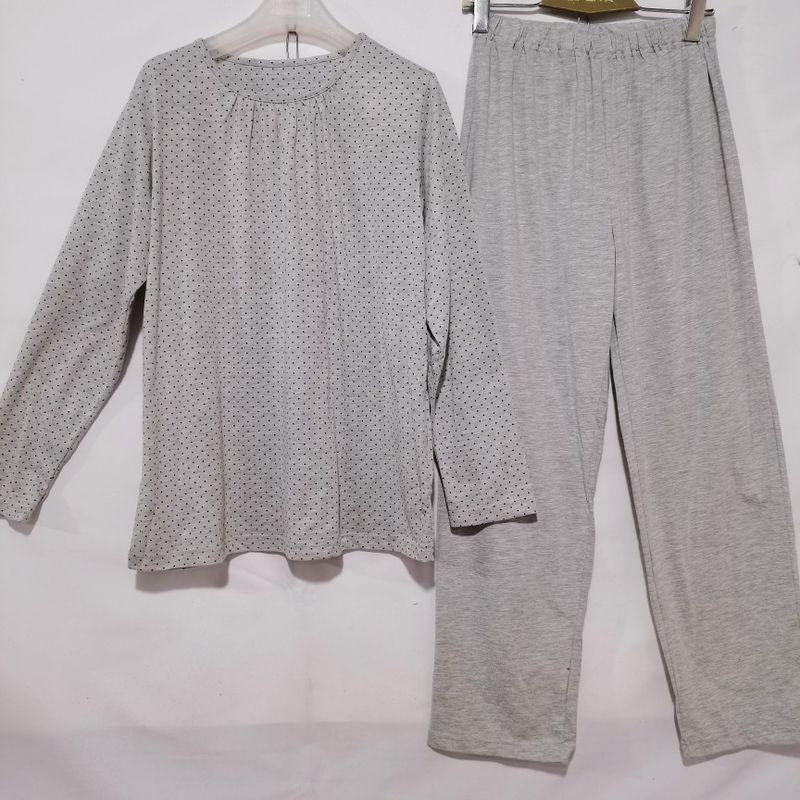 

Japanese Original Order Leftover Stock round Neck Pullover Woven Long Sleeves Pants Home Wear Women s Pajamas Sets Casual Suitable for Daily Wear Gray wave point LL