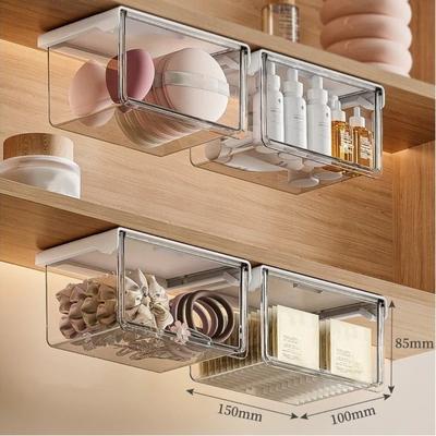 Transparent Pull-Out Storage Drawer Wall-Mounted No-Punching Installation Storage Box Under The Mirror Cabinet Makeup Organizers