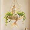 Housewarming Gift for Gardeners Fairy Ballet Dancer Mermaid Hanging Planter, Resin Decorative Flower Pot with Metal Chain, Balcony Outdoor Indoor