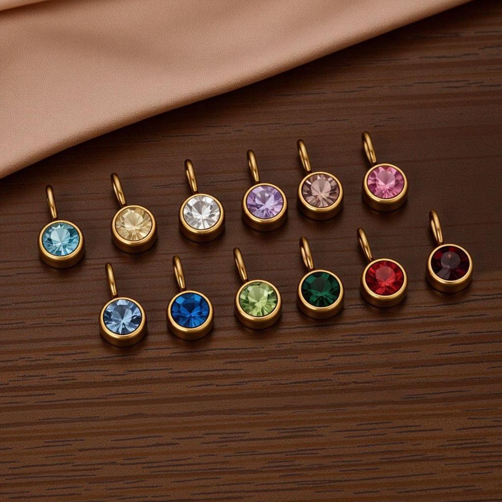 Polished Stainless Steel Birthstone Pendant with Vacuum Electroplating and Retro Design