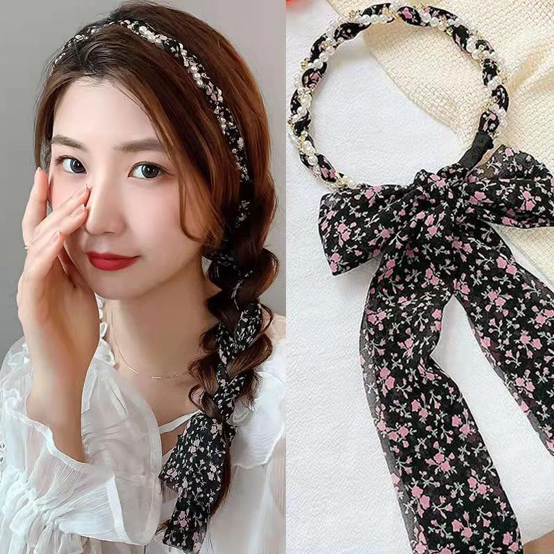 Headband With Lace Silk Scarf Cute Hairband For Girls Korean Hair Accessories Bow Headband