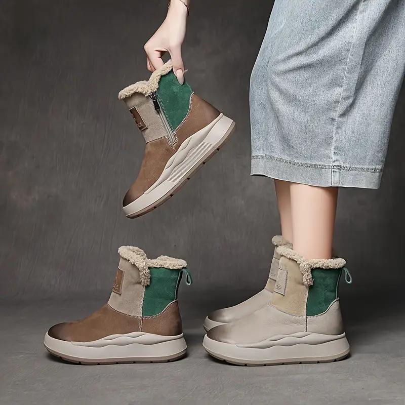 Móda GKTINOO 2025 Zima Nové Pravá Kůže Silná Podrážka Vlna Teplé Kotníkové Boty Dámské Platforma Boční Zip Sněhule