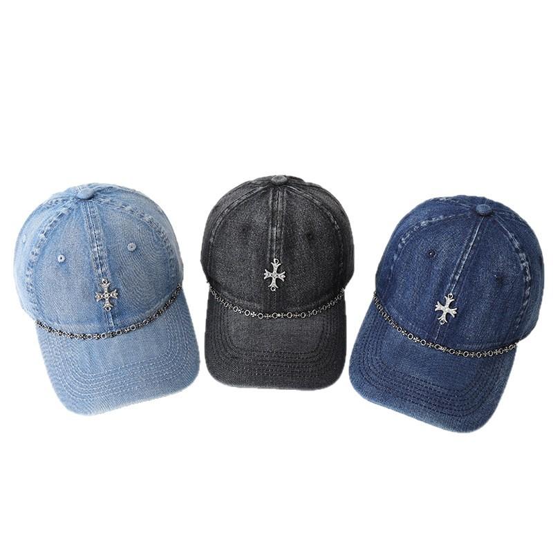 Cross European and American style hat women's spring and summer fashion chain street baseball cap sunscreen washed denim cap