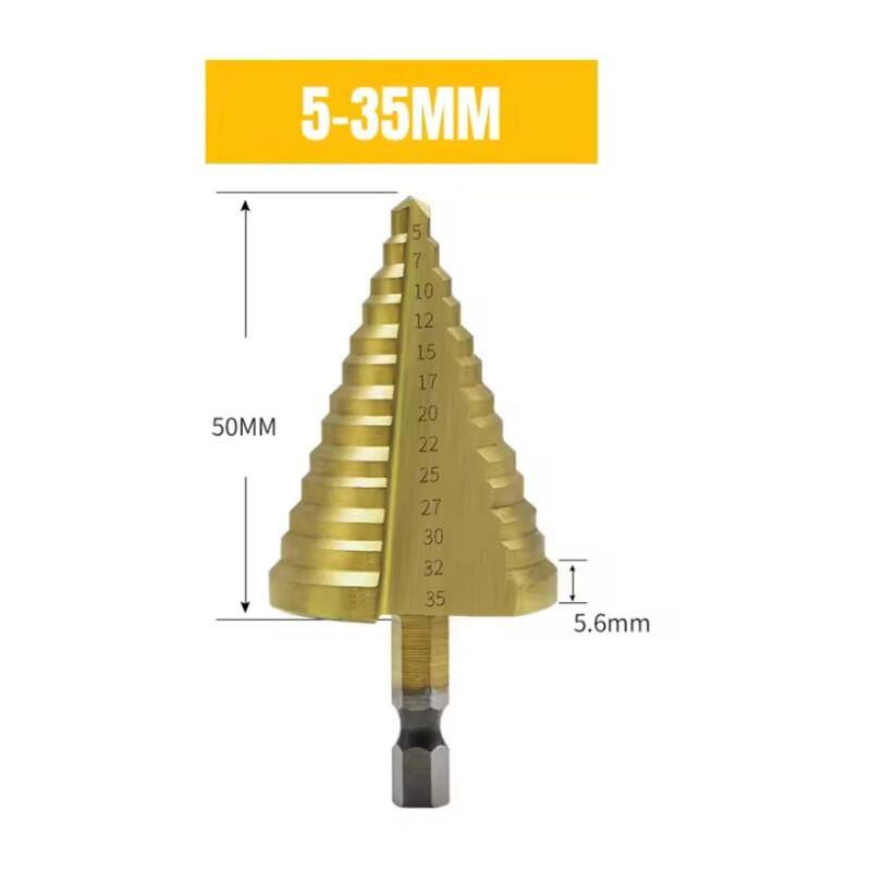 

5-35 мм Ступенчатое сверло из быстрорежущей стали с титановым покрытием Сверло для дерева и металла HSS Электроинструмент Фреза для отверстий Промышленный разверточный инструмент A