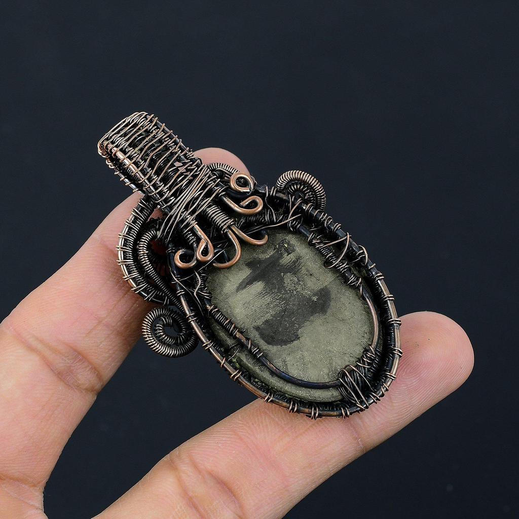 Golden Apache Pyrite Pendant, 999 Copper Wire Wrapped Jewelry, Gemstone Pendant, Gift For Her Handmade Dainty Jewelry