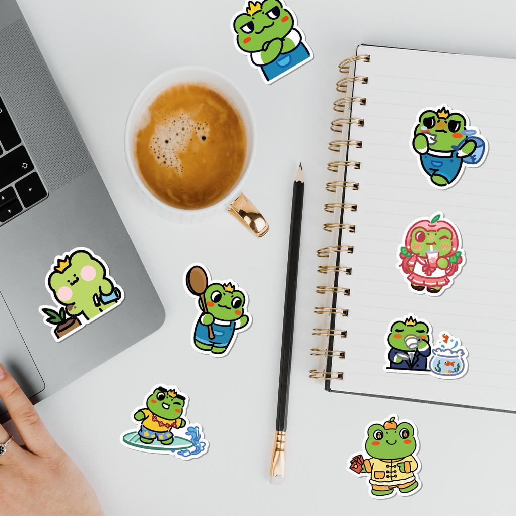 50 Cute Frog Graffiti Stickers for Luggage, Computer, Waterproof Decorative Stickers, Cartoon Frog Stickers