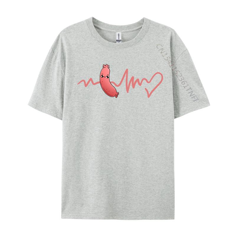 Kawaii Sausage Heartbeat Kawaii Coffee Heartbeat Street Tops Tees Pure Cotton Unisexs T Shirt Street Tshirts Retro S