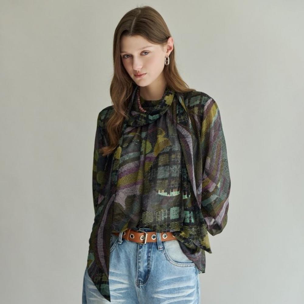 

Maxza Art Graphic Scarf Tie Blouse Zf05qb018nh blacks/FREE