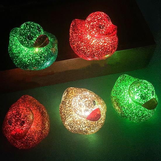 LED Light Up Duck Glow Toy, Glitter Flashing Yellow Duck with Squeaky Sound, Stress Relief Sensory Toy for Kids, Bath Toy for Party Gift