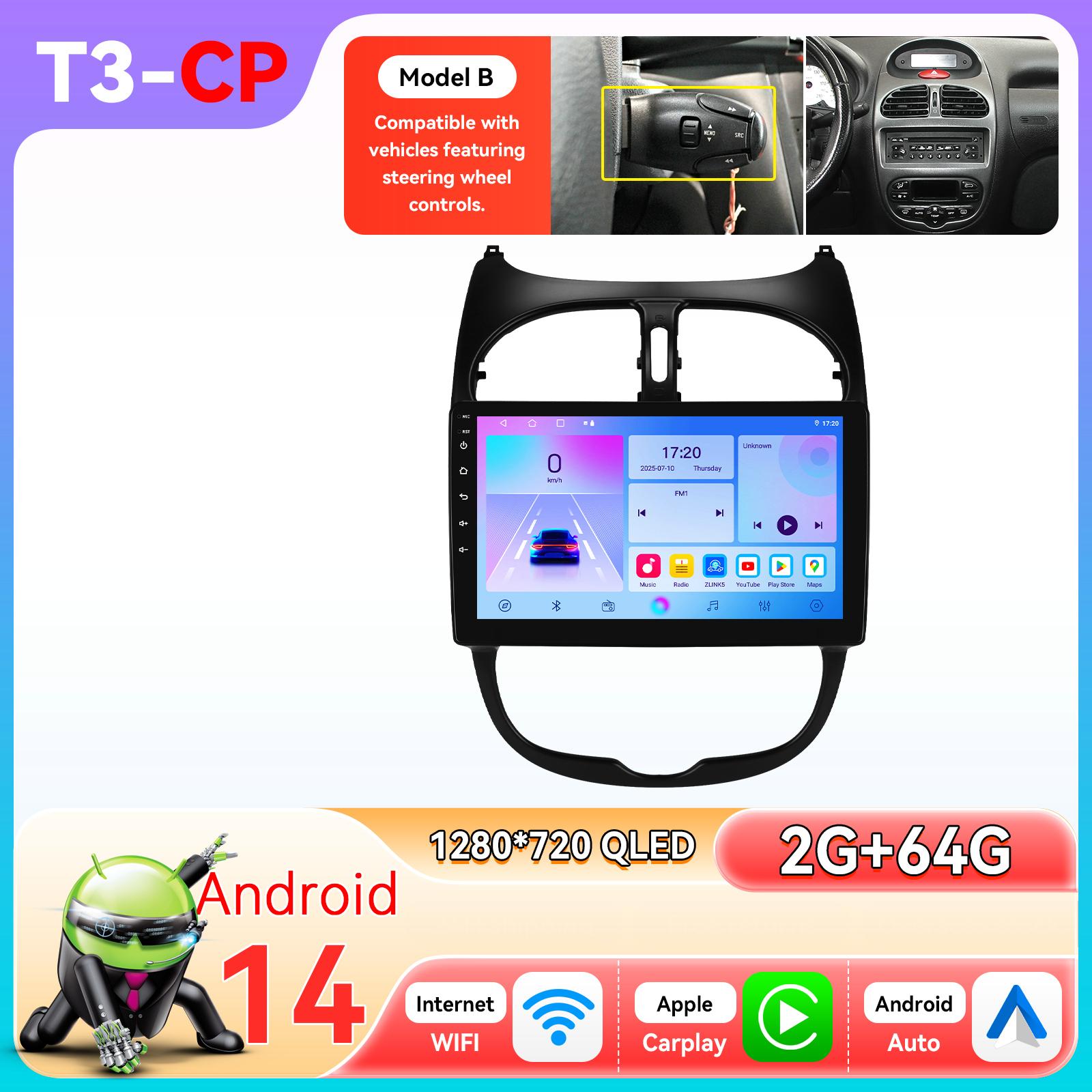 

Hizpo Snapdragon Carplay Android Car Radio for Peugeot 206 206CC 206SW 2000 - 2008 Navigation GPS Multimedia Player Stereo Audio Intelligent Screen T3CP 4Core 2G 64G B