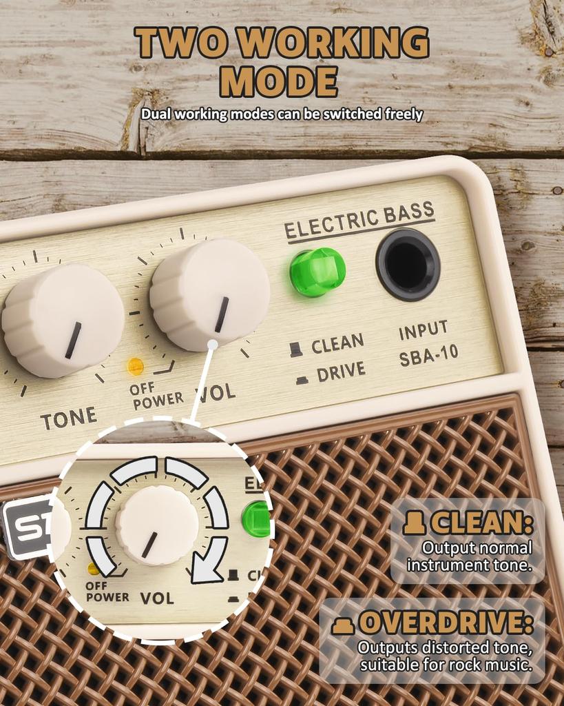 Amplificator Mini Bas STRICH, 5W x 2, Portabil, cu Conectivitate Wireless, Canale Clean & Drive, pentru Bas Electric, SBA-10