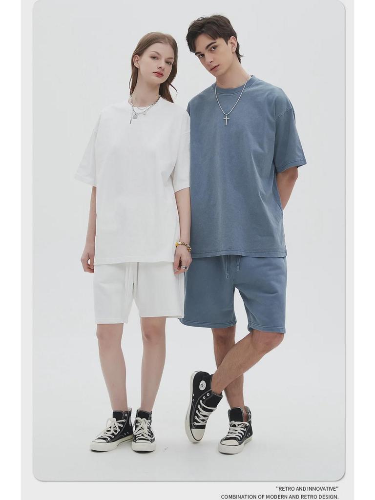 ARTIE Unisex 2025 Sommerkollektion: Gewaschene & Distressed Gefärbte Weiße Shorts & Kurzarm-Anzug