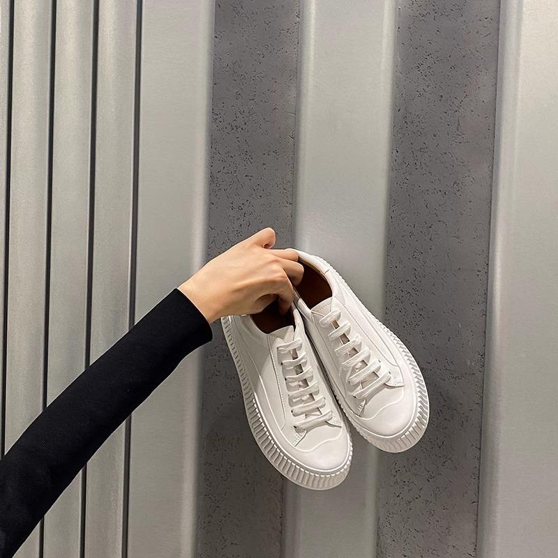 Leder Muffin Dicksohlige Kleine Weiße Schuhe Damen Neue Erhöhende Atmungsaktive Schnürschuhe Studenten Board Schuhe Lässige Keks Schuhe