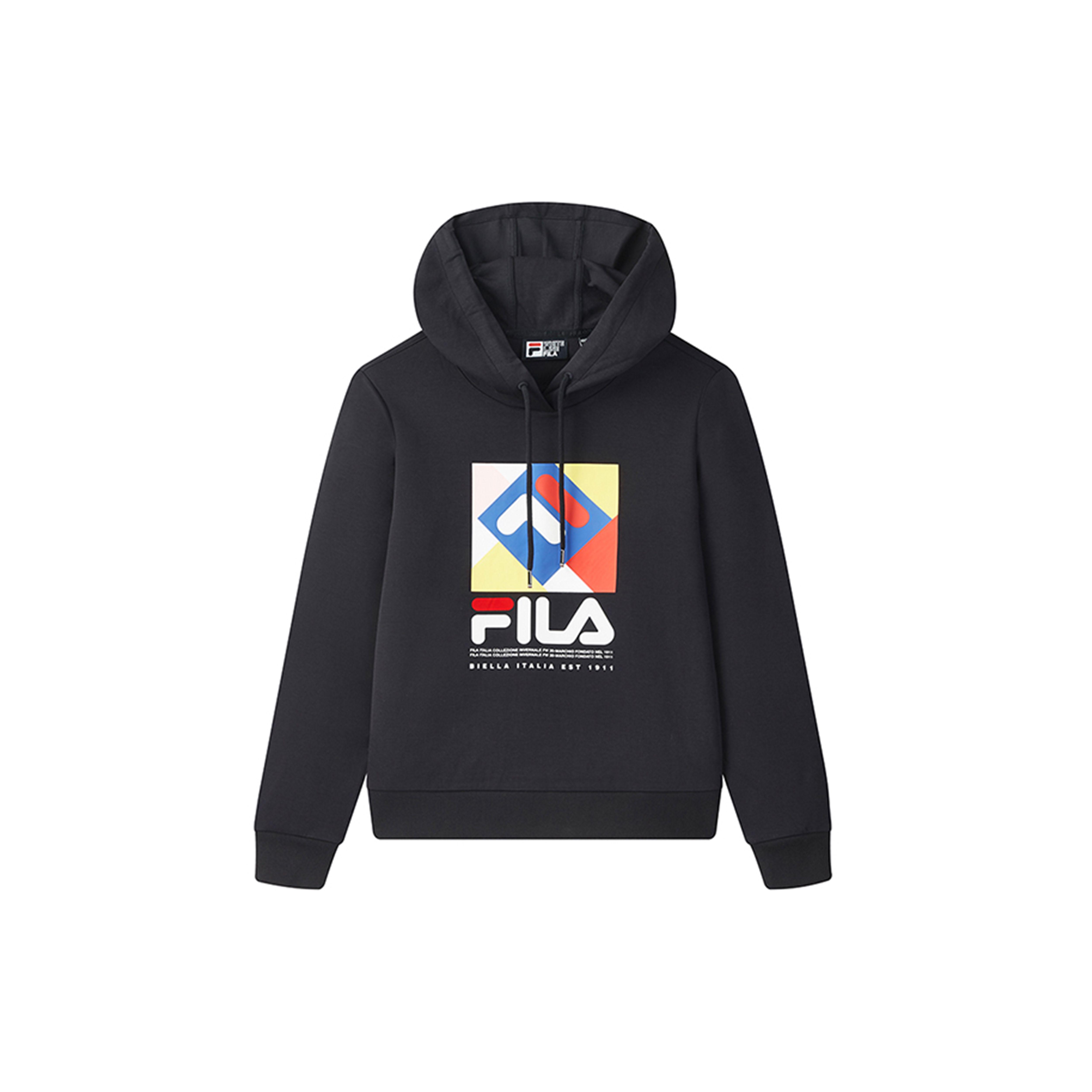 FILA Letter Logo Printed Casual Hooded Pullover Sweatshirt Women sweatshirt Black F11W048262FNV L