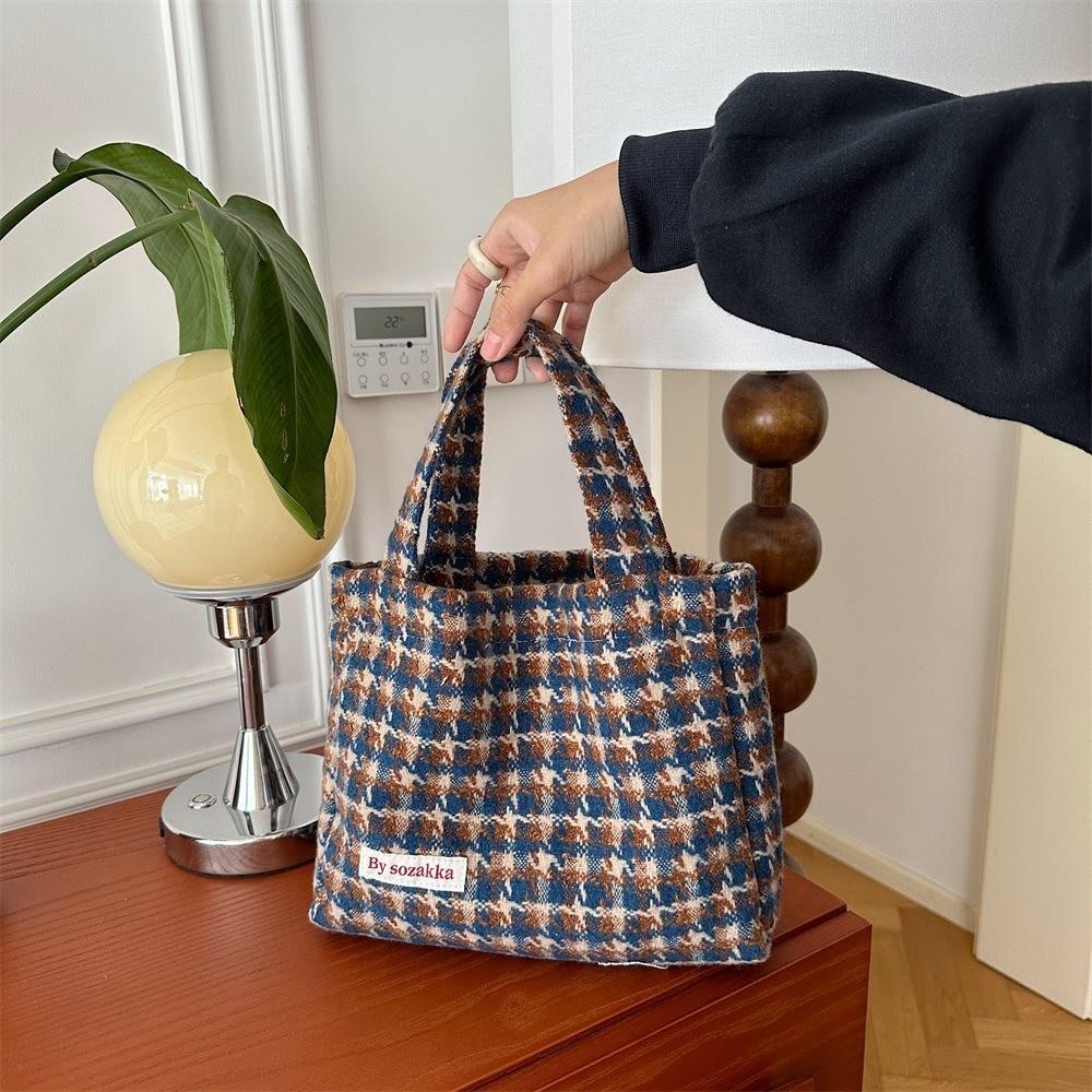 

Fashionable Houndstooth Tote Bag For Women With Spacious Interior And Chic Street Style Blue Checkered