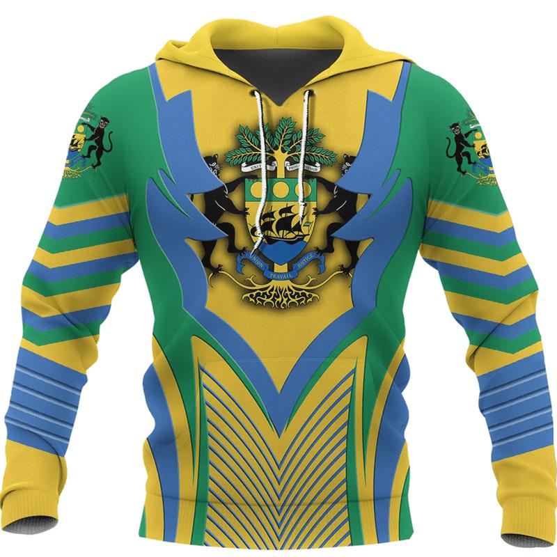 

Африканська карта Габону Прапор 3D-принт Толстовки для чоловіків Одяг Патріотичний спортивний костюм Національна емблема Графічні світшоти Чоловічі толстовки з капюшоном XL