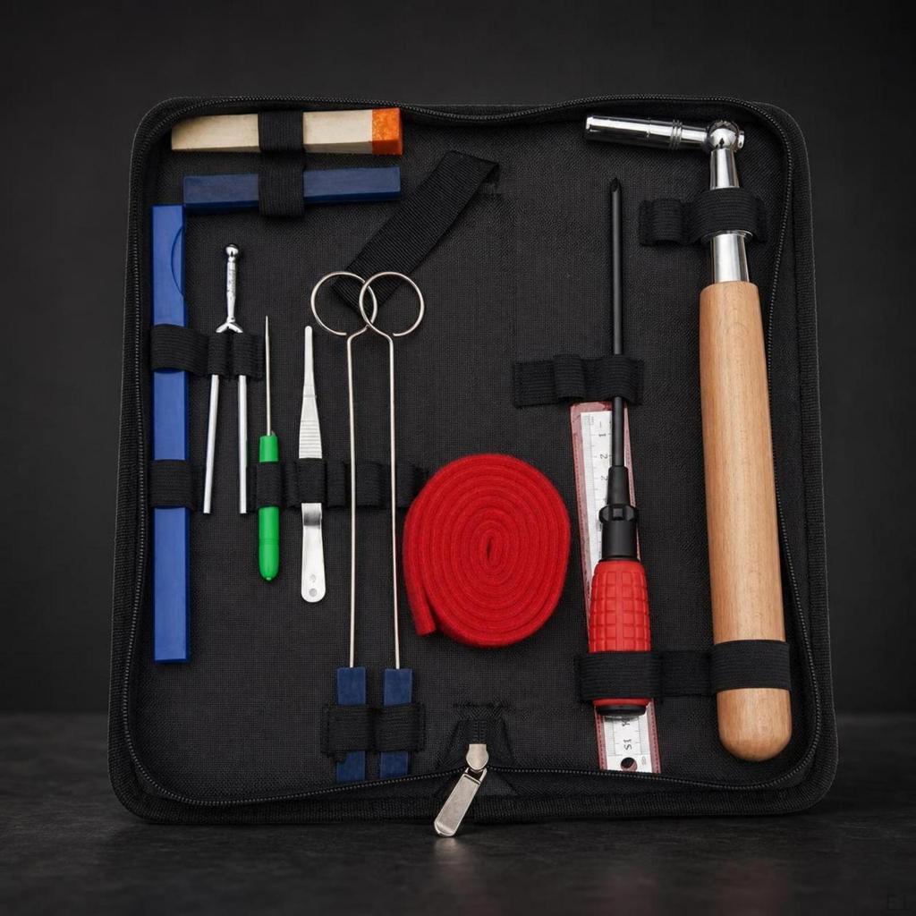 14 Pieces Piano Tuning Kit with Case | Organized Elastic Holders, Tool Set Case,