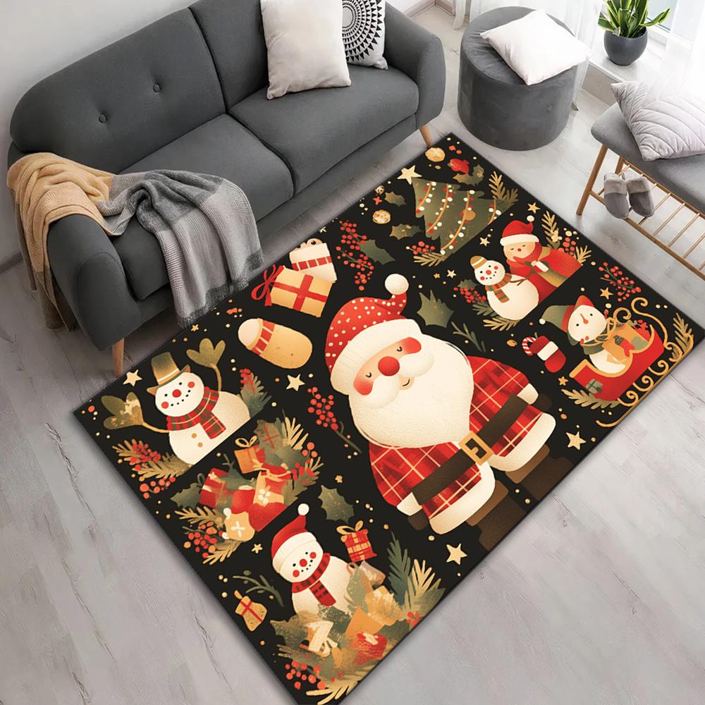 Santa Claus Printed Area Rug, Home Decoration for Living Room, Bedroom, Balcony, Comfortable and Non-Slip Doormat,