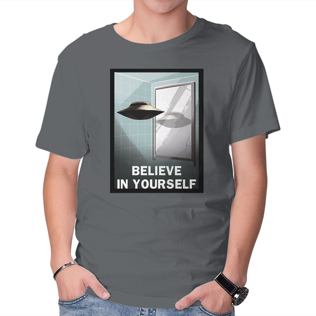 Unisex Crew Neck T-Shirt Believe in Yourself Graphic Short Sleeve Casual Tee L