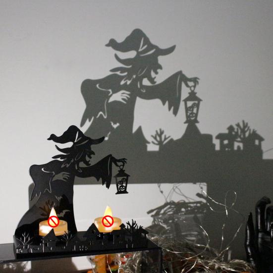 Halloween Witch Candle Holder Resin Which Ghost Figurines Spooky Desktop Statues Decoration for Home Garden Decor