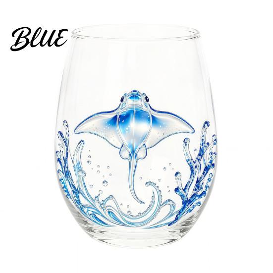 Vetro Dipinto a Mano Artigianale Animale Tema Trasparente Bicchiere Marino Manico Ergonomico Artigianale Cocktail Creativo da Bere per