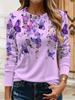 2026 Autumn Women's Fashion Long-Sleeved Elegant Butterfly Print Round Neck Casual T-Shirt Outdoor Street Style Women's Top