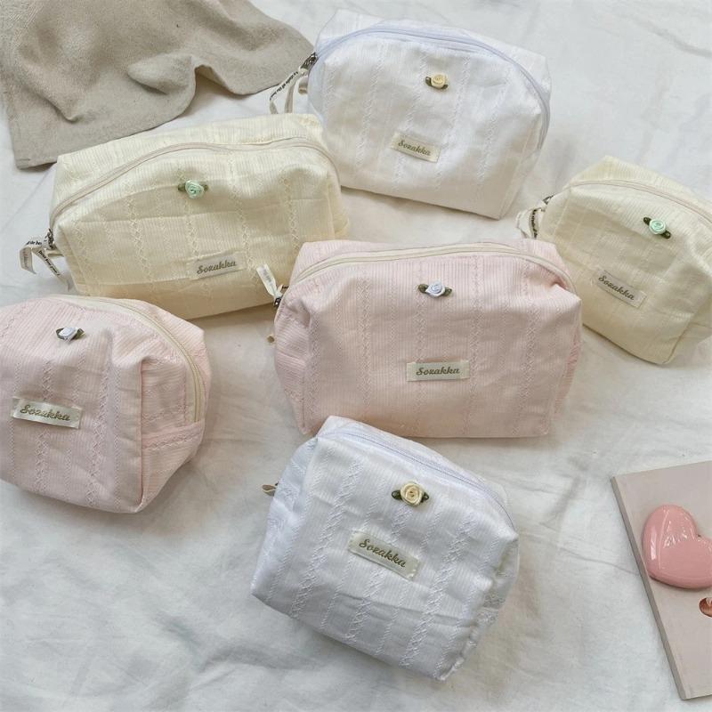 Cute Cosmetic Bag Yellow Pink White Makeup Pouch Portable Travel Toiletry Cosmetic Organizer Storage Bag for Women