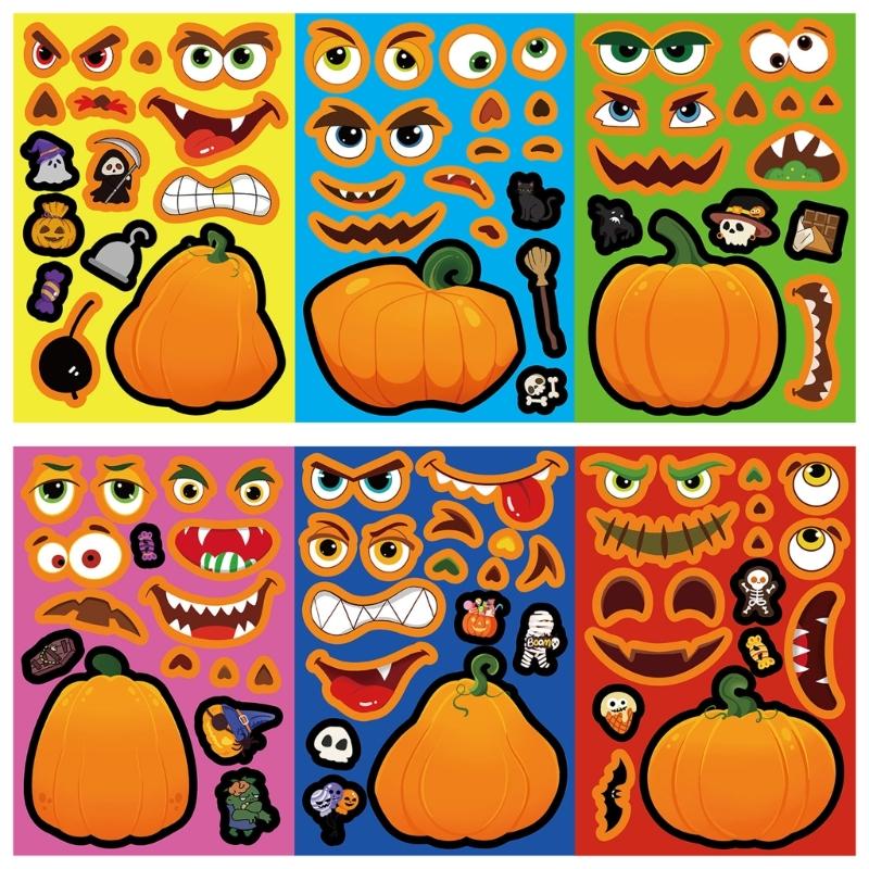 24pcs Creative Halloween Pumpkins Stickers For Tablets Phone Laptop Decoration Reusable PVC Safe For Kids DIY Project