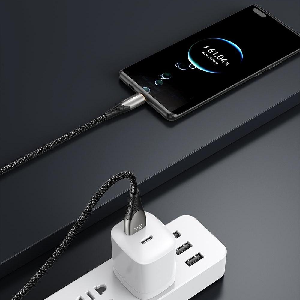 TOTU CB-17-T 120cm USB-A to Type-C Data Cable 25W Smart Auto Disconnect Braided Fast Charging Cord