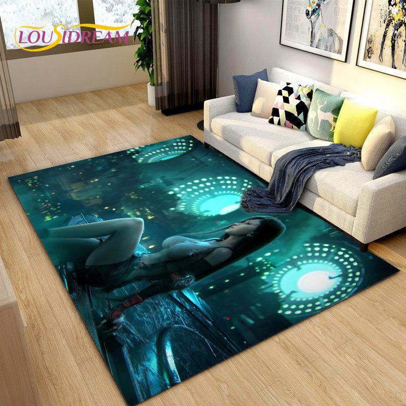 Sexy Girl Lace Tifa Aerith Anime Area Rug,Carpet Rug for Living Room Bedroom Sofa Doormat Decoration, Kids Non-slip Floor Mat 3D