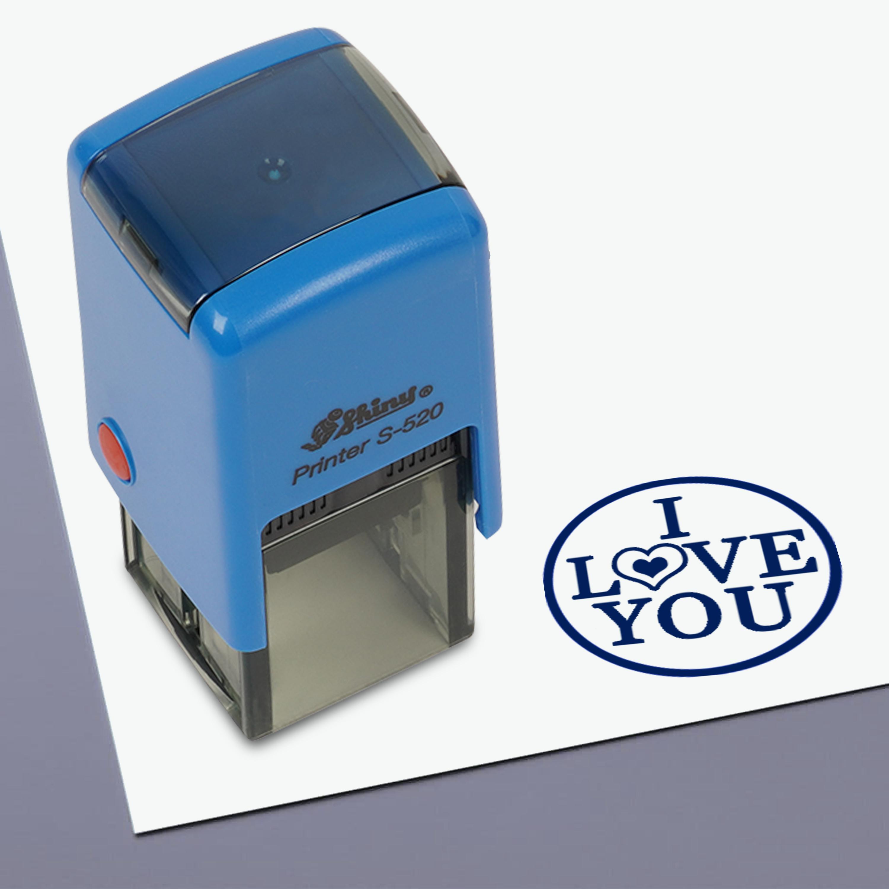 

I LOVE YOU Round Self Inking Love Gift Stamps 20mm Mini Shiny Mounted Rubber Blue - 20mm синій