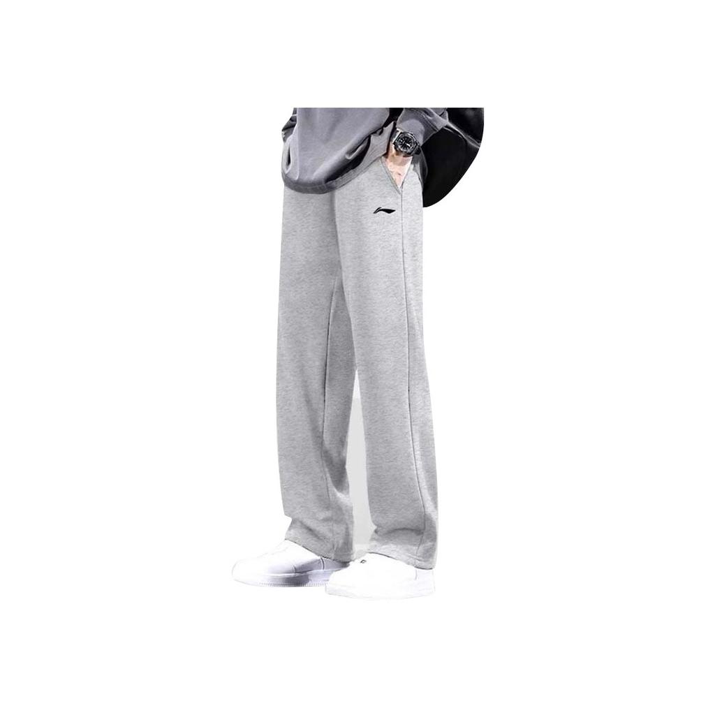 Li Ning Logo Breathable Comfortable Student Versatile Casual Lace-Up Straight-Leg Sports Pants Unisex Pants AWDU24-1