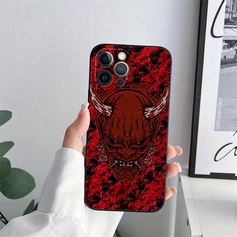 Samurai Hannya Mask Tattoo Phone Case for iPhone 11 15 Pro Max Case Coque 14 Plus 13 Pro 12 11 X S XR 7 8 SE 2020 TPU Soft Cover