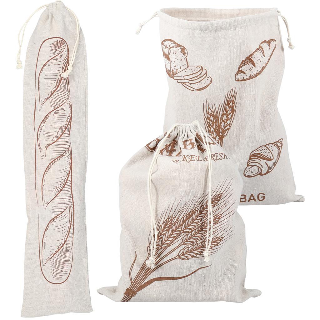 Large Linen Bread Bags Reusable Drawstring Homemade Artisan Bread Food Storage Bag Kitchen Organizer Containers