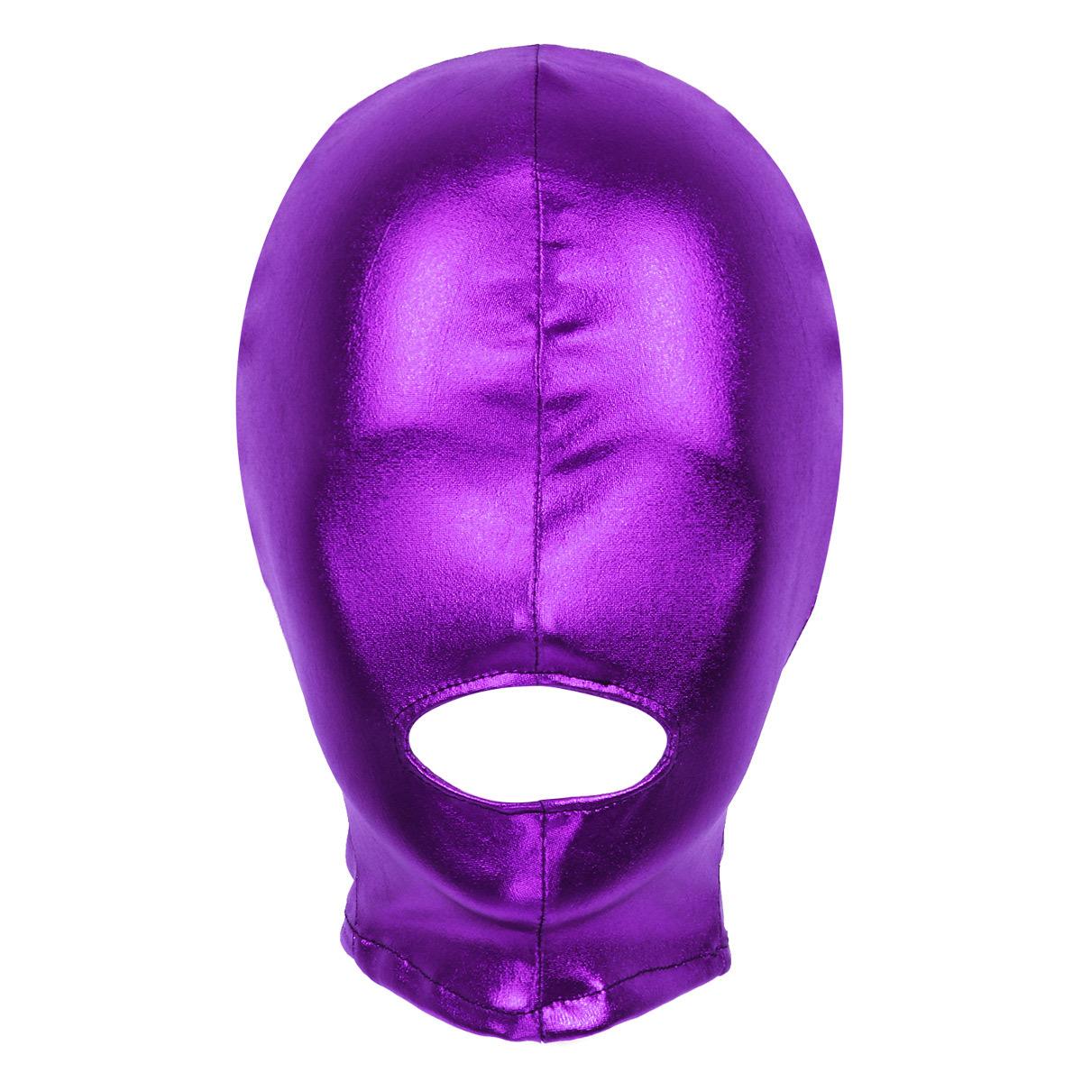 

Unisex Latex Hood Mask Shiny Metallic Open Mouth Hole Headgear Headpiece Full Face Mask Hood Role Play Costume Latex Headgear