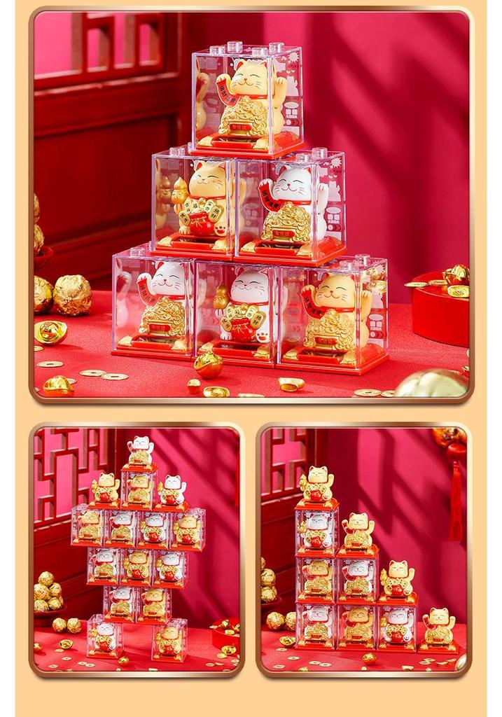 Solar-Powered Waving Lucky Cat Ornament for New Year and Car Dashboard
