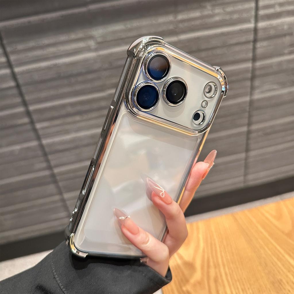 Luxury Electroplate Transparent Phone Case For iPhone 11 12 13 14 15 16 Pro Max Plus Clear Bumper Shockproof Protection Cover