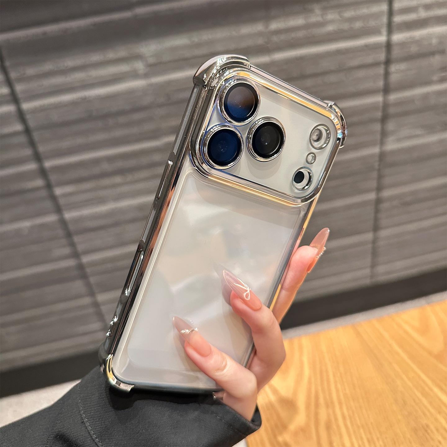 

Роскошный прозрачный чехол с гальваническим покрытием для iPhone 11 12 13 14 15 16 Pro Max Plus, прозрачный бампер, противоударная защитная крышка iPhone 11 серебряный