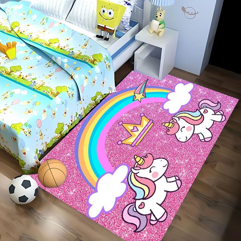 Cute Unicorn 3D HD Cartoon Area Carpet,Rug for Living Room Tapete for Bedroom Sofa Kitchen Doormat Decor,Kids Non-slip Floor Mat