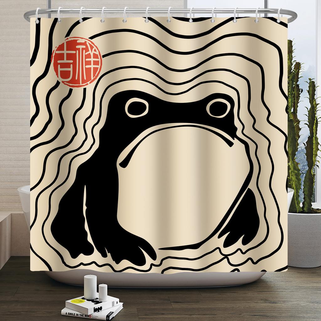 Lustiger Frosch Duschvorhang für Badezimmer Pilz Schmetterling Floral Grüne Pflanze Cartoon Tier Wasserdicht Polyester Duschvorhang