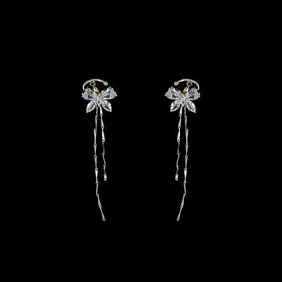 Zirkon Schmetterling Langer Fransen Ohrknochenclip Damen Nische Design Sinn Exquisit Persönlichkeit Mode Vielseitige Ohrringe Ohrringe