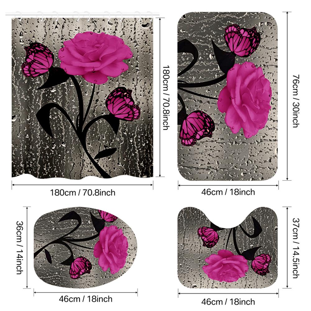 4-Piece Set 3D Printed 180x180cm Waterproof Shower Curtain With Hooks Bathroom Floor Mat U-Shaped Mat Toilet Cover Mat For Home