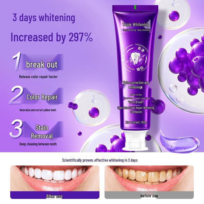 Nieuwe Ya Shuo Triple Whitening Tandpasta: Maakt Tanden witter, Verfrist de Adem, Verbetert Vergeling, 100g.