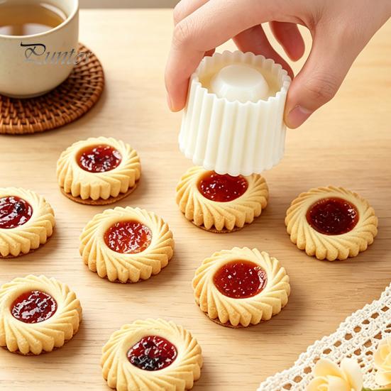 Mini-Teigformwerkzeug 2-in-1 Runde Mondkuchenform, Doppelseitige Gebäckpresse mit Muschelrand und Küchenbackwerkzeuge Spiralprägung für DIY