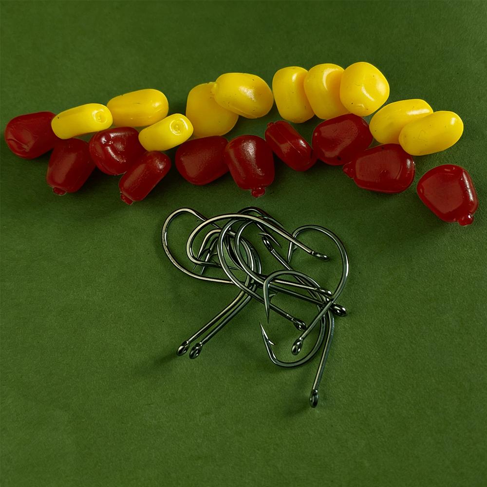 

Realistic Corn Bait Silicone Floating Lure with Long-Lasting Creamy Aroma - Perfect for Carp & Crucian Fishing 10 red and 10 and 10 hooks