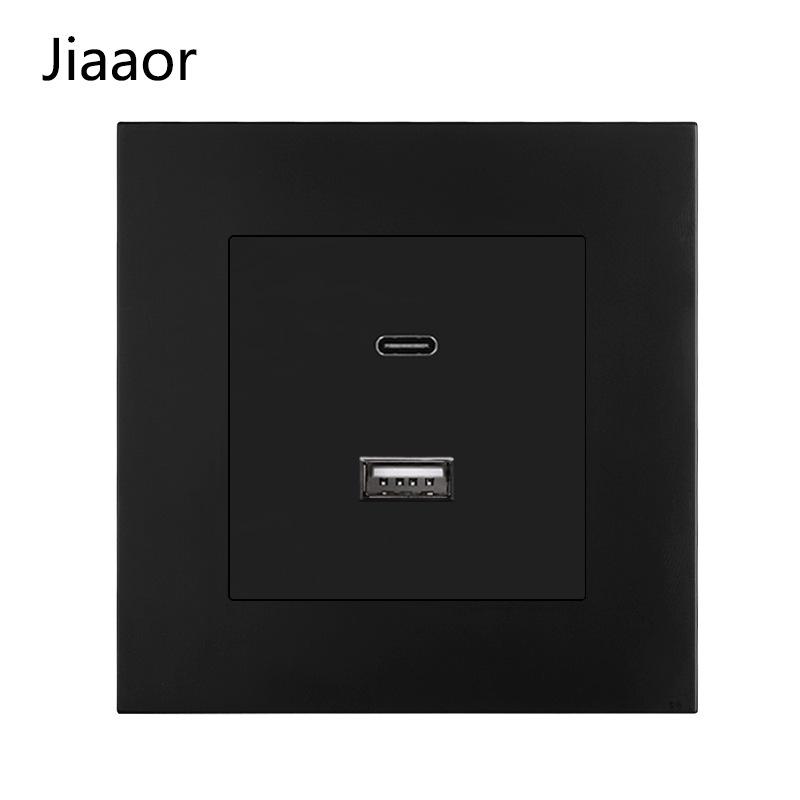 16A Black European Double Gang German-Style Switch & USB/Type-C Socket for Concealed Installation