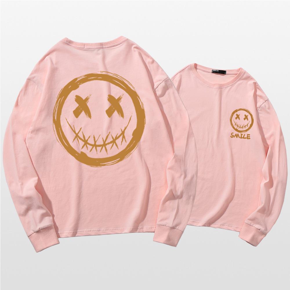 Japanese long-sleeved T-shirt men's summer tide personality graffiti smiley face print little devil grimace Hong Kong style loose top