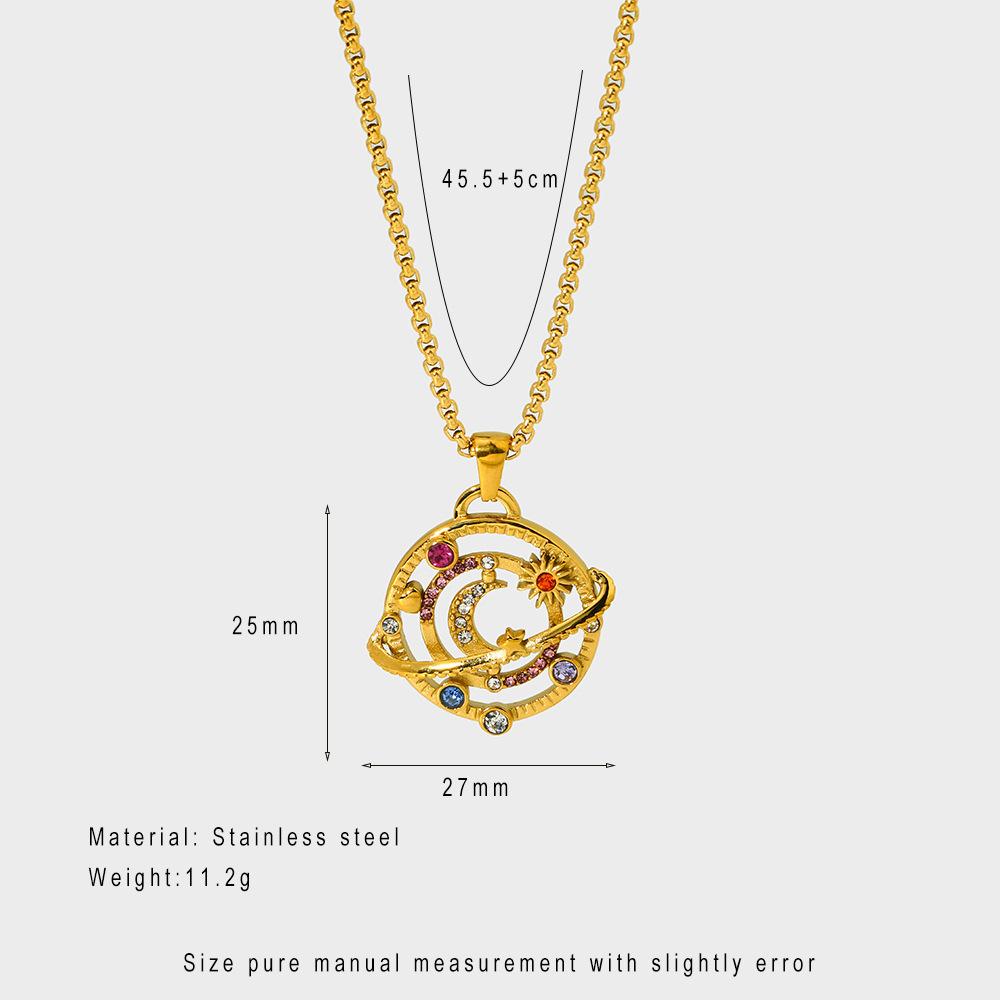 European and American Inlaid Colored Diamonds, Stars, Moon, Sun Pendant, Necklace, 18K Gold-plated Stainless Steel High-end Jewelry