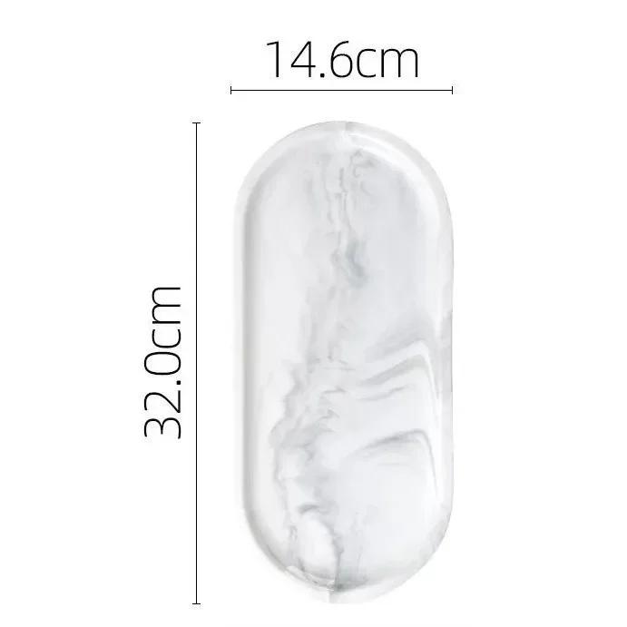 Nordic Creative White Marble Ceramic Jewelry Storage Tray Oval Ellipse Fruit Tray Decorative Plate Food Dessert Dish Tableware